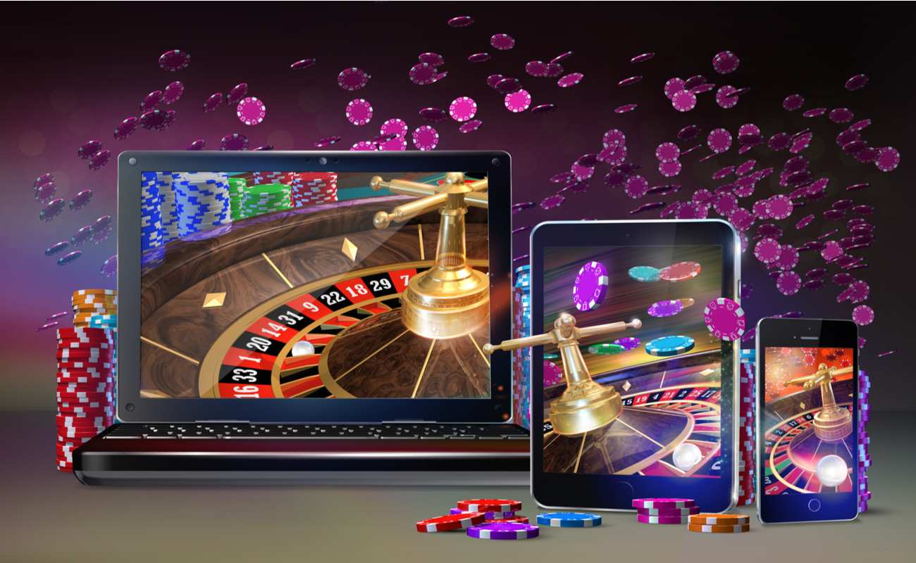 Roulette being played on a laptop, tablet and mobile phone