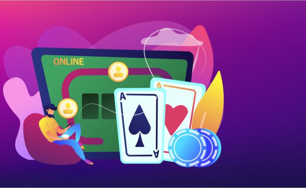 Illustration of man playing online casino on his phone