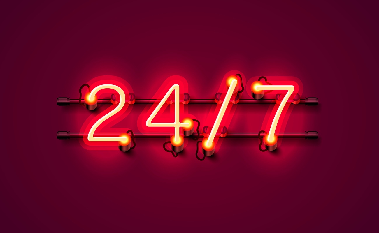 24 7 red neon sign