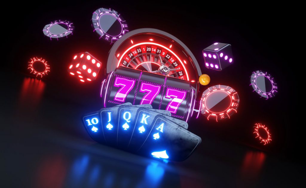 Casino items with neon lights on them