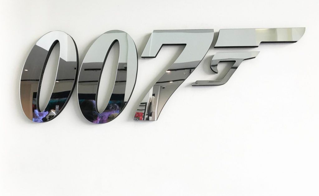007 mirror on display on a wall