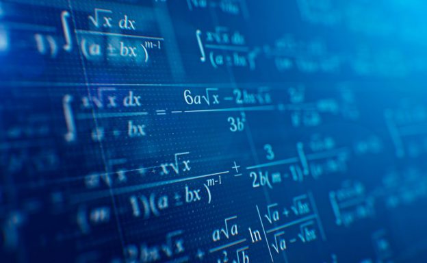 Mathematical formulas on blue background