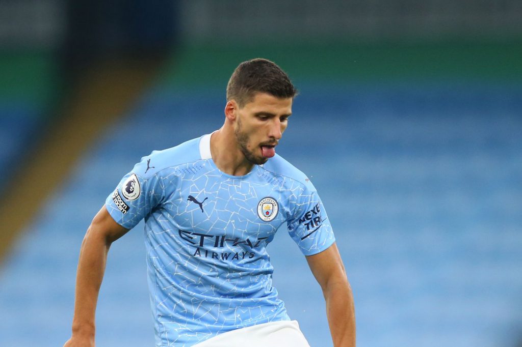 Ruben Dias beraksi untuk Manchester City