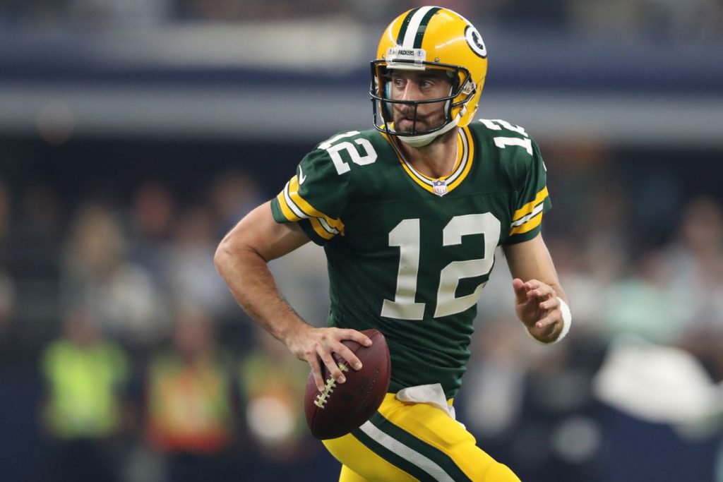 Green Bay Quarterback Aaron Rodgers in action