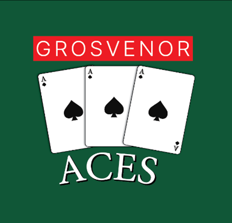 3 aces cards on a green background - depicting Grosvenor Aces