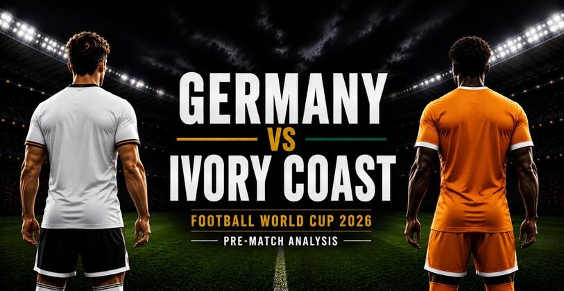 A stadium scene featuring two players facing the pitch, representing Mexico and South Africa, with a World Cup 2026 match preview title in the centre.