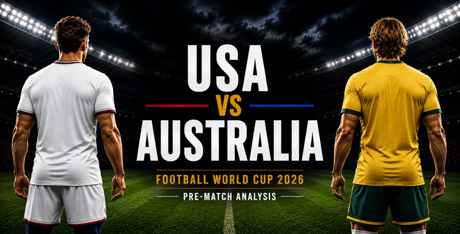 Two footballers in USA and Australia looking at the stadium.