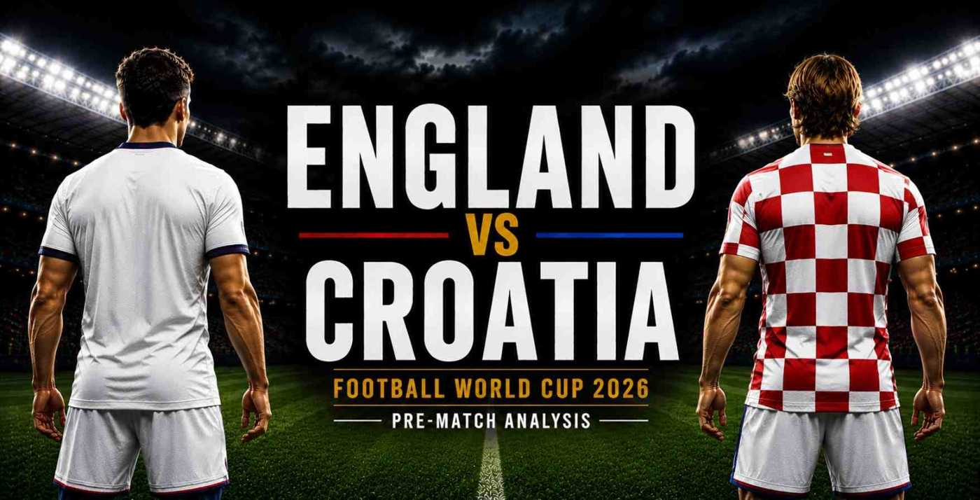 Two footballers watching a stadium, featuring the World Cup 2026 fixture England Vs Croatia