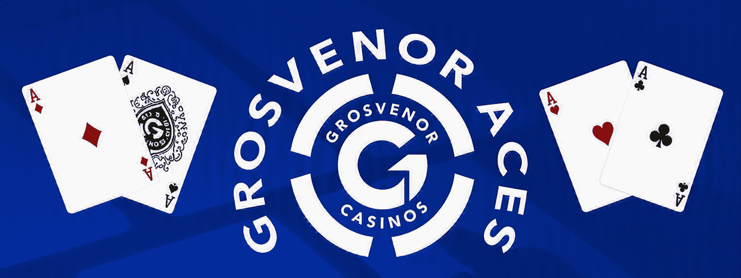 Grosvenor Aces blackjack side bet graphic featuring the Grosvenor Casinos logo and four aces